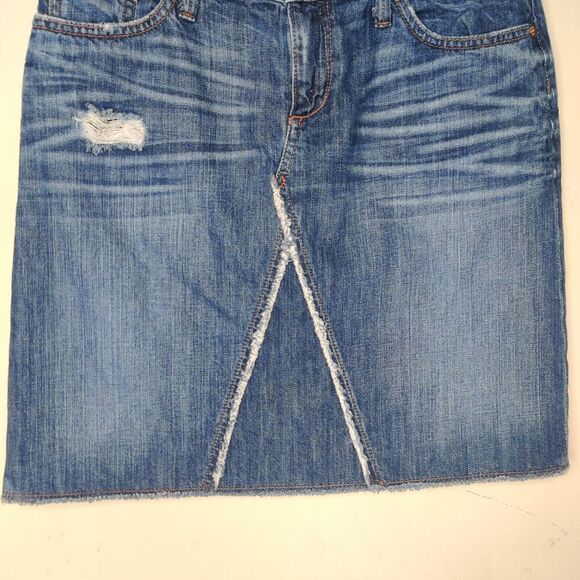 Banana Republic Denim Jean Skirt Fray Distressed - Picture 2 of 11